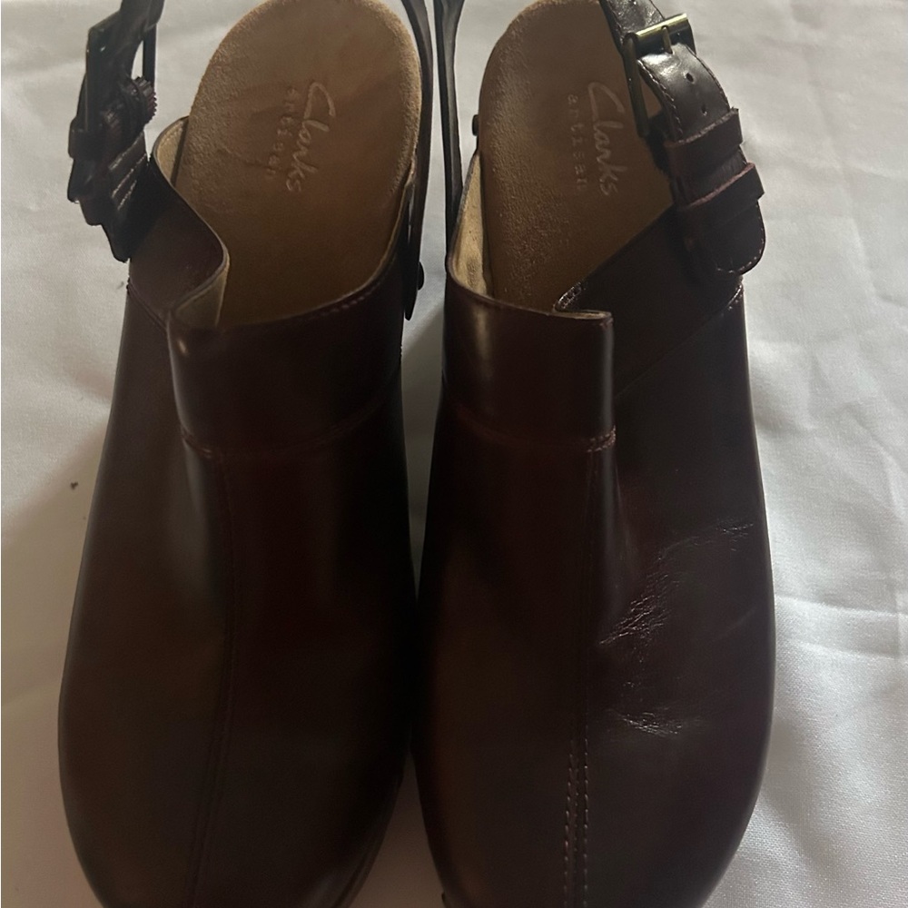 Clarks Women's Dark burgundy Leather Mules